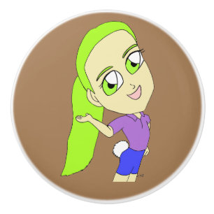 Bouton De Porte En Céramique chibi fille avec une queue de lapin