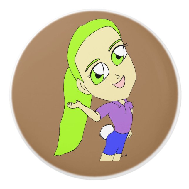 Bouton De Porte En Céramique chibi fille avec une queue de lapin (Devant)