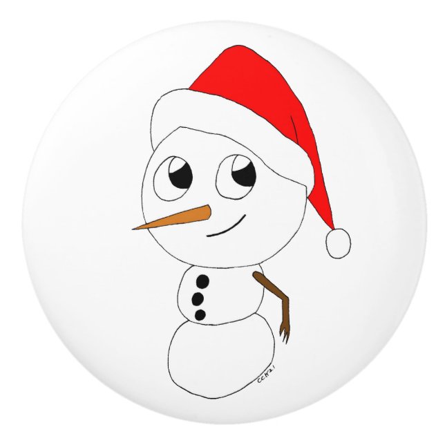 Bouton De Porte En Céramique chibi snowman (Devant)