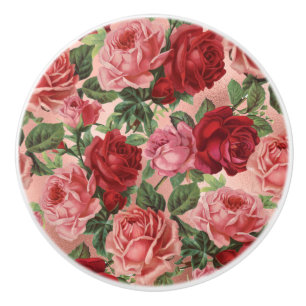 Bouton De Porte En Céramique Chic Elegant Vintage rose Roses Florales