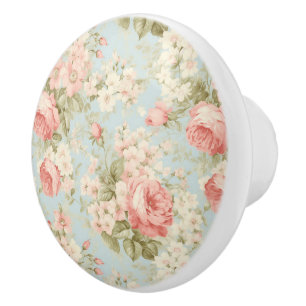 Bouton De Porte En Céramique Chic Rétro Fleurs Roses Roses Pink Victoriennes