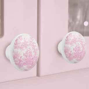 Bouton De Porte En Céramique Chic Vintage Bébé Rose Toile de Jouy Française