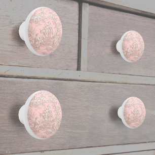 Bouton De Porte En Céramique Chic Vintage Rose Gold Toile De Jouy Scénique