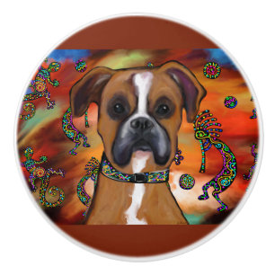 Bouton De Porte En Céramique Chien Boxer 