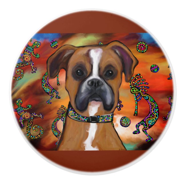 Bouton De Porte En Céramique Chien Boxer  (Devant)