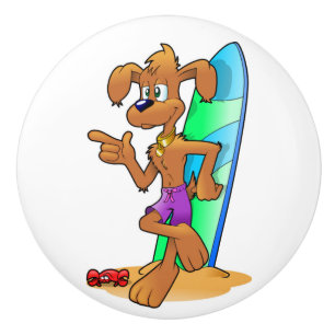 BOUTON DE PORTE EN CÉRAMIQUE CHIEN DE SURFER