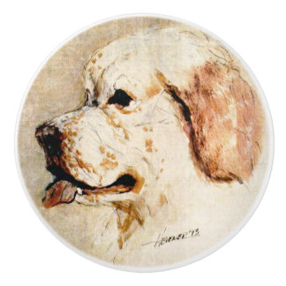 Bouton De Porte En Céramique Chien espagnol Ron Hevener