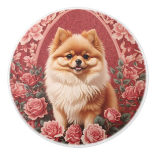 Bouton De Porte En Céramique Chien Pomeranian Élégant Inspiré de William Morris