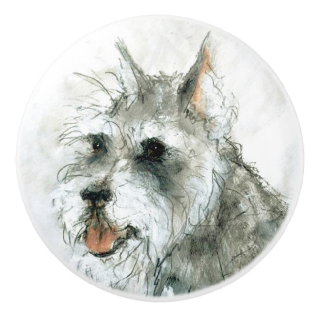 Bouton De Porte En Céramique Chien Ron Hevener Schnauzer (Devant)