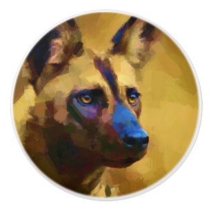 Bouton De Porte En Céramique Chien sauvage africain