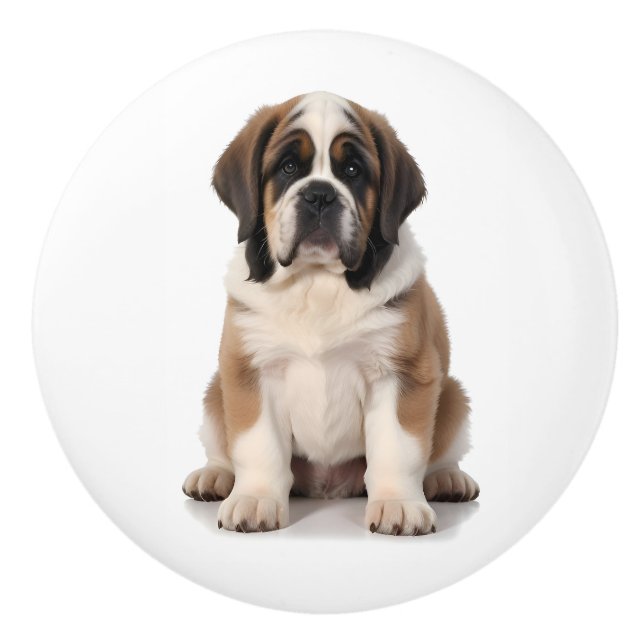 Bouton De Porte En Céramique Chien St-Bernard (Devant)