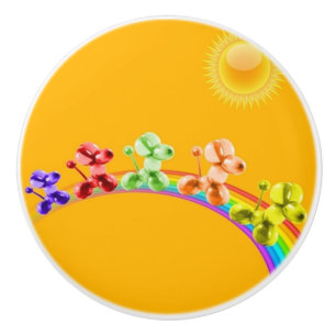 Bouton De Porte En Céramique Chiens À Balles À L'Arc En Ciel