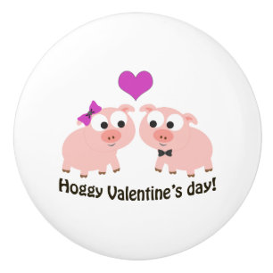 Bouton De Porte En Céramique Chiens de la journée Hoggy Valentines