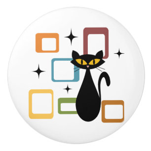 Bouton De Porte En Céramique Chiffre noir du milieu du siècle