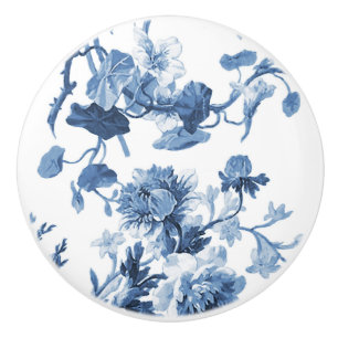 Bouton De Porte En Céramique Chinoiserie Anglais Rose Floral Delft Bleu Blanc