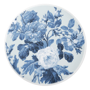 Bouton De Porte En Céramique Chinoiserie Anglais Rose Floral Français Bleu Blan