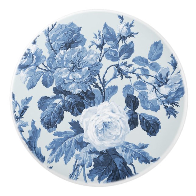 Bouton De Porte En Céramique Chinoiserie Anglais Rose Floral Français Bleu Blan (Devant)