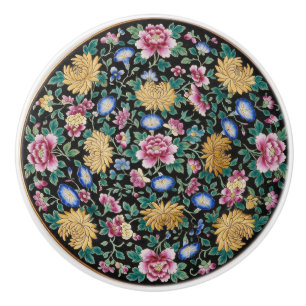 Bouton De Porte En Céramique Chinoiserie Famille Noire Noir