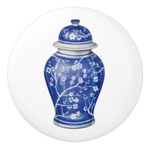 Bouton De Porte En Céramique Chinoiserie Ginger Jar Blue