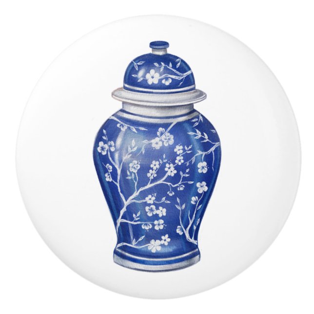 Bouton De Porte En Céramique Chinoiserie Ginger Jar Blue (Devant)