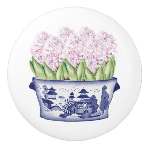Bouton De Porte En Céramique Chinoiserie Hyacinthes roses