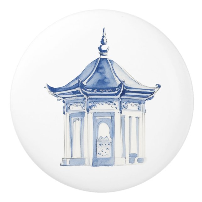 Bouton De Porte En Céramique Chinoiserie Pagode 3 (Devant)