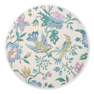 Bouton De Porte En Céramique Chinoiserie Vintage Oiseaux Motif Floral Pastel