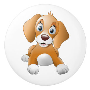 Bouton De Porte En Céramique Chiot Brown