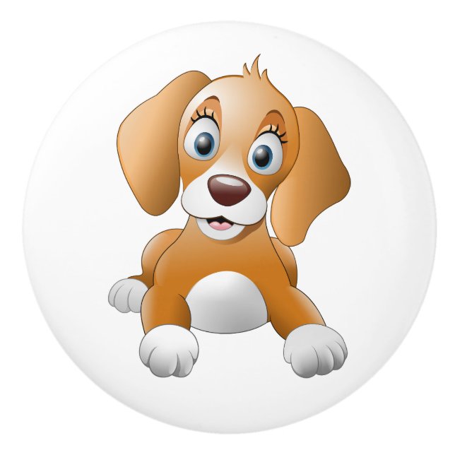 Bouton De Porte En Céramique Chiot Brown (Devant)