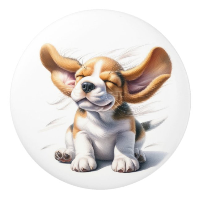 Bouton De Porte En Céramique Chiots précieux (Devant)