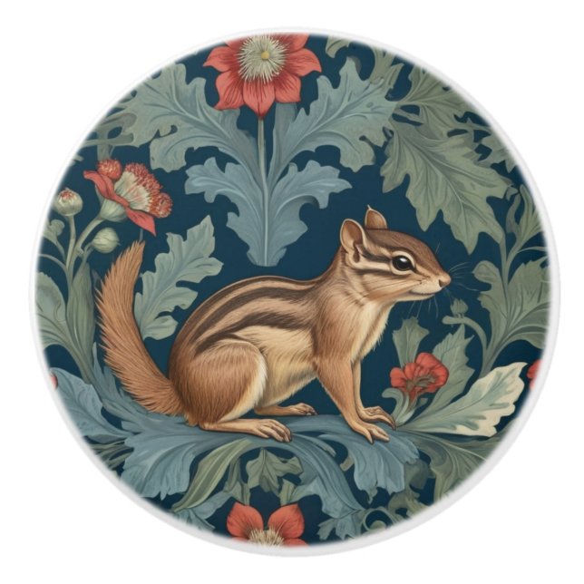 Bouton De Porte En Céramique Chipmunk William Morris style Droite face Feuillet (Devant)