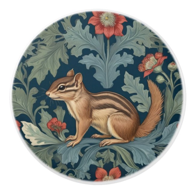 Bouton De Porte En Céramique Chipmunk William Morris style gauche face feuillu (Devant)