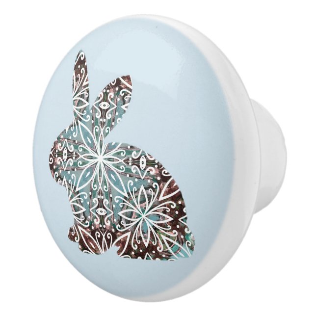 Bouton De Porte En Céramique Chocolat et blues de Mandala Rabbit (Droite)