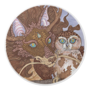 Bouton De Porte En Céramique Chouette aux yeux clairs et dragon