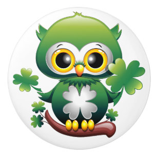 Bouton De Porte En Céramique Chouette bébé mignonne St Patrick dessin animé
