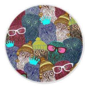 Bouton De Porte En Céramique Chouette dans la couronne