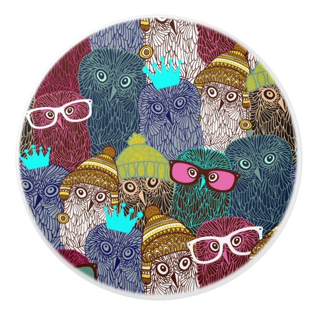 Bouton De Porte En Céramique Chouette dans la couronne (Devant)