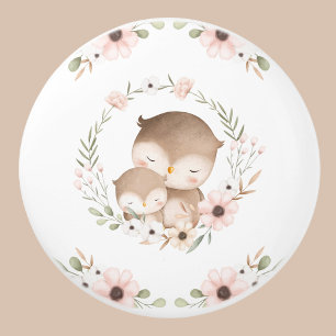 Bouton De Porte En Céramique Chouette de pépinière rose beige Floral