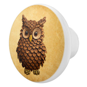 Bouton De Porte En Céramique Chouette du cône de pin