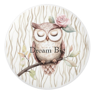 Bouton De Porte En Céramique Chouette rose enchantée