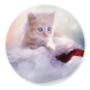 Bouton De Porte En Céramique Christmas Kitten
