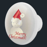 Bouton De Porte En Céramique Christmas Snowman<br><div class="desc">Snowman en or blanc avec casquette Père Noël</div>