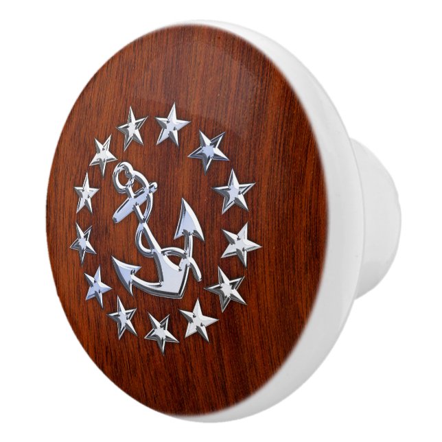 Bouton De Porte En Céramique Chrome Yacht drapeau sur le grain d'acajou Imprime (Droite)