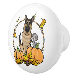 Bouton De Porte En Céramique Chute berger allemand chien (tan noir) Citrouille 