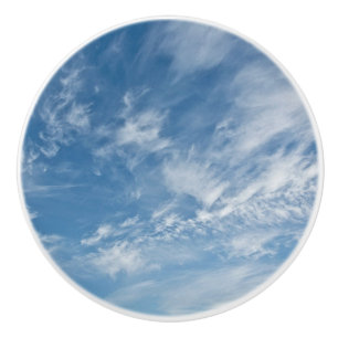 Bouton De Porte En Céramique Ciel bleu nuages blancs éparpillés Motif bleu