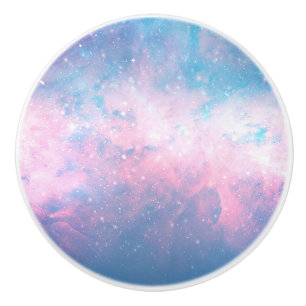 Bouton De Porte En Céramique Ciel de barbe à papa cosmique étoilé rose et bleu
