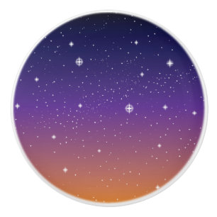 Bouton De Porte En Céramique Ciel de coucher de soleil étoilé violet et or