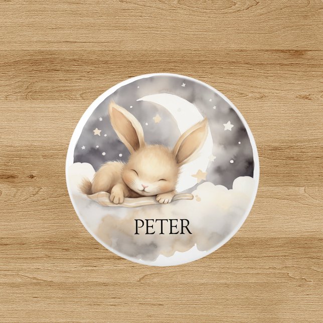 Bouton De Porte En Céramique Ciel de lune de lapin beige mignonne pépinière (Créateur téléchargé)