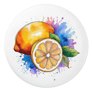 Bouton De Porte En Céramique Citrons à éclaboussure d'aquarelle