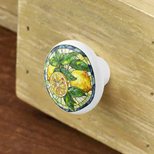 Bouton De Porte En Céramique Citrons à l'aquarelle Verre teinté Jaune Vert Bleu